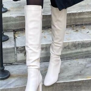 STEVE MADDEN Leather Cream Knee-High Boots